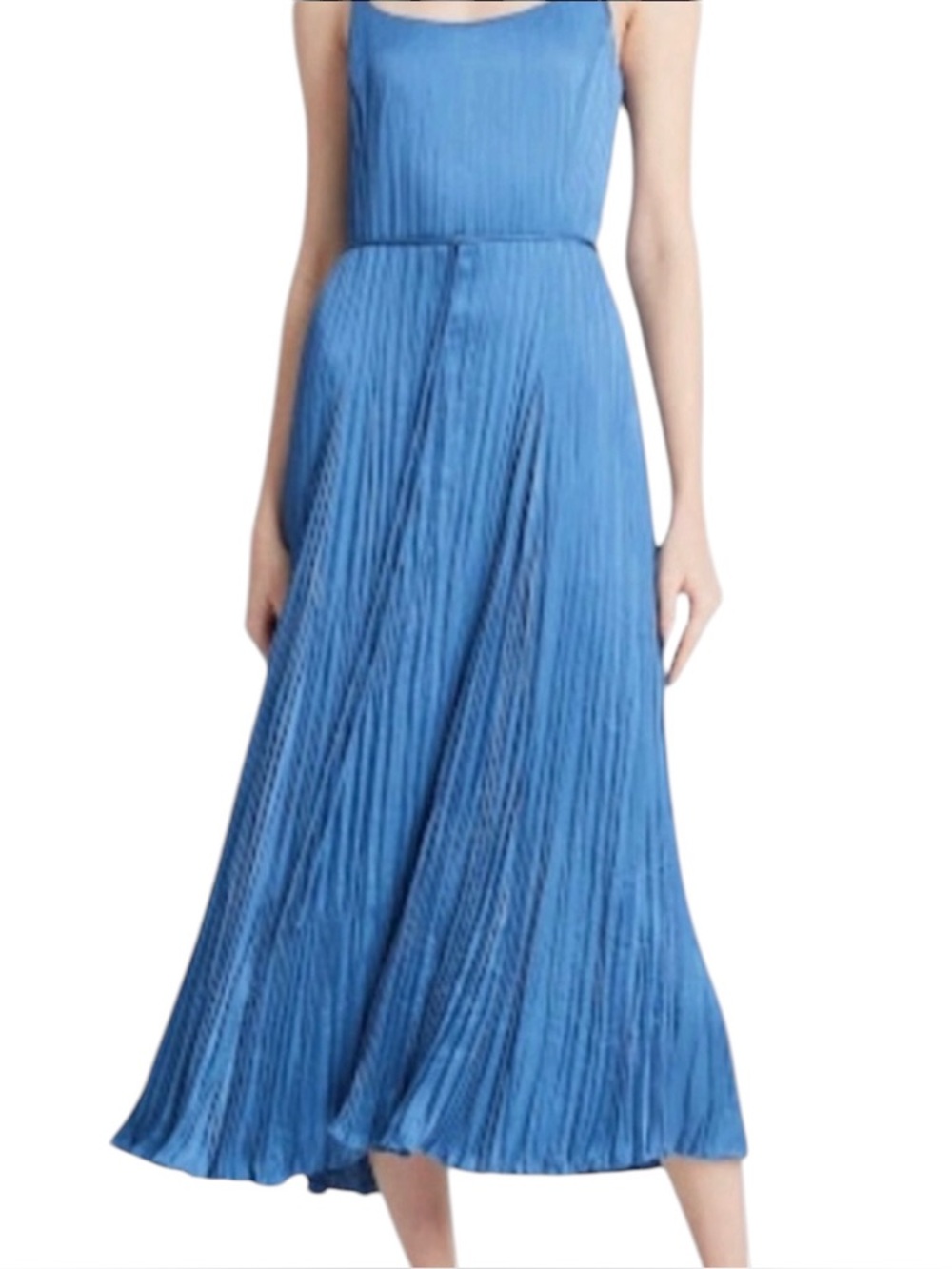 Vince Pleated Satin Scoop Cami Tie Waist Midi Dress, Size XS